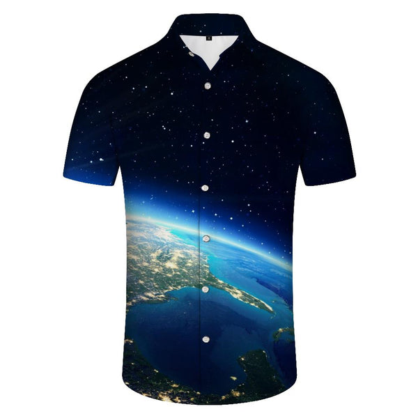 
Galaxy outer space earth men's casual loose short sleeve from the beach casual Hawaiian shirt button short sleeve shirt beach
                