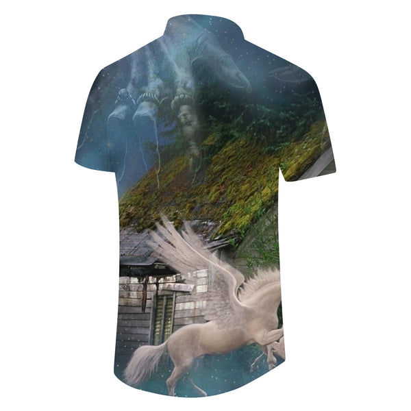 
Unicorn Crossing Crystal Field Men's Regular Fit Short Sleeve Pocket Shirt Button Top Fun
                