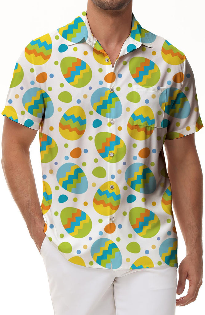 Funny Egg Hawaiian Button Lapel Pattern Style Men's Loose Outdoor Travel Short Sleeve Shirt Top