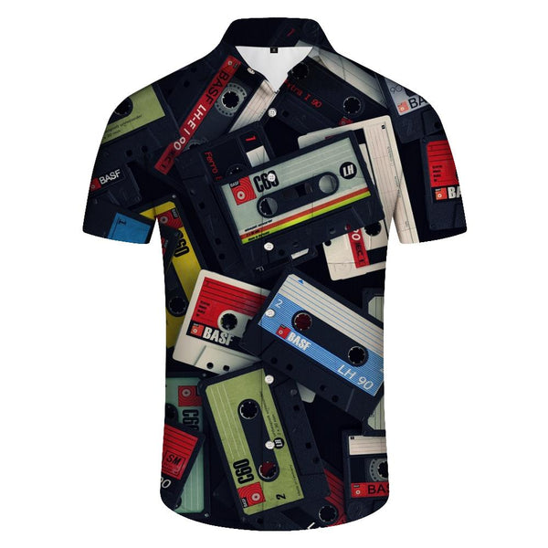 
With music tape digital printing 3d men's casual daily travel short-sleeved shirt tropical rainforest fashion Hawaiian short-sleeved shirt tape
                