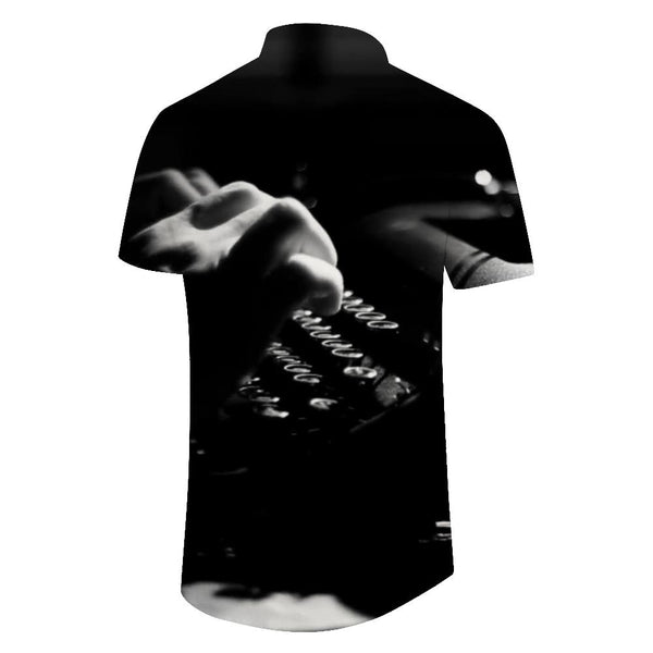 
European and American typewriter summer casual seaside shirt men's loose casual retro lining sleeve button Hawaiian shirt short-sleeved top
                