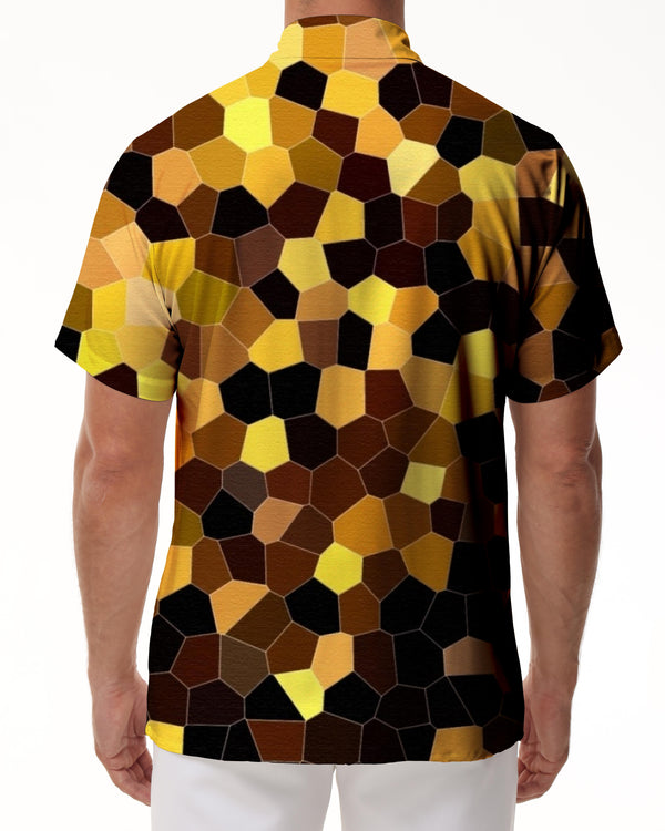 
Gold Bright Leather Pocket Shirt Loose Tops Men's Short Sleeve Classic Print Lapel Short Sleeve Button Shirt Summer
                