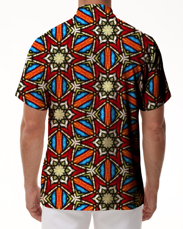 
Ethnic style men's Hawaiian vacation beach seaside pocket lapel button short-sleeved shirt Hawaiian print art style
                