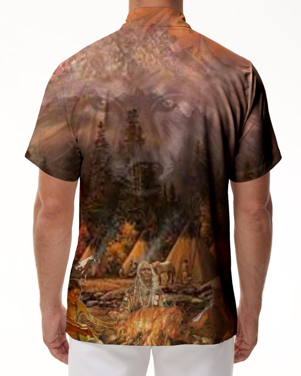 
Timberwolf Shadow Native American Tribal Print Fashion Breathable Men's Hawaiian Shirt
                