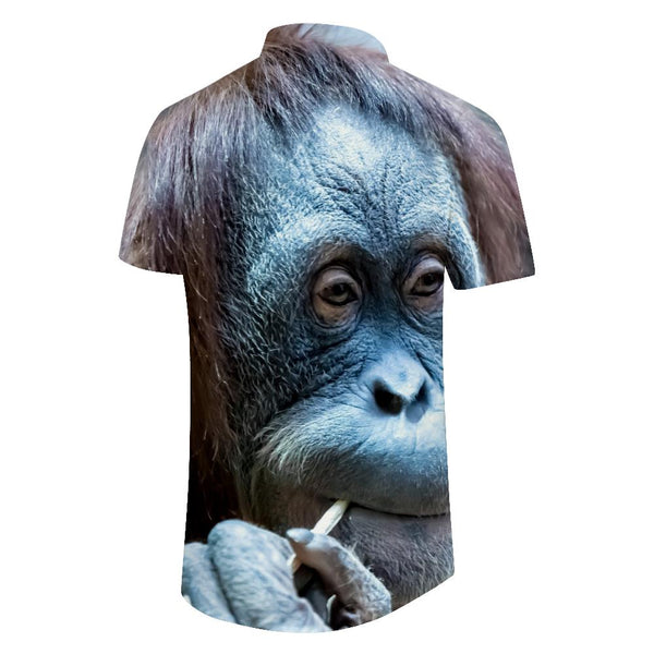 
Orangutan digital printing men's loose casual short-sleeved Hawaiian button lapel pocket short-sleeved shirt summer tops
                