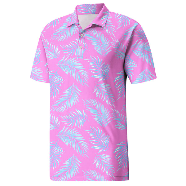 Men’s Pink Tropical Print Polo Shirt for Vacation – Soft Touch, Eye-Catching Style