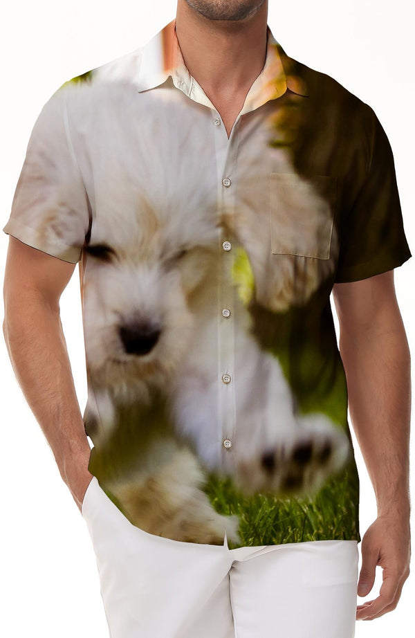 Fun white animal button down lapel Hawaiian short sleeve shirt men's casual loose tropical short sleeve button down beach shirt s'y