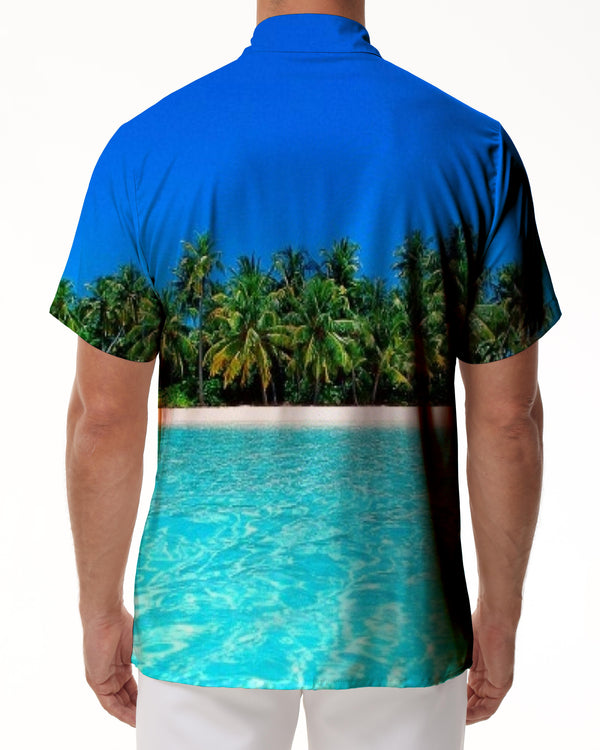 
Blue tropical seaside fashion casual Hawaiian style 3D digital flower print button men's summer casual shirt
                