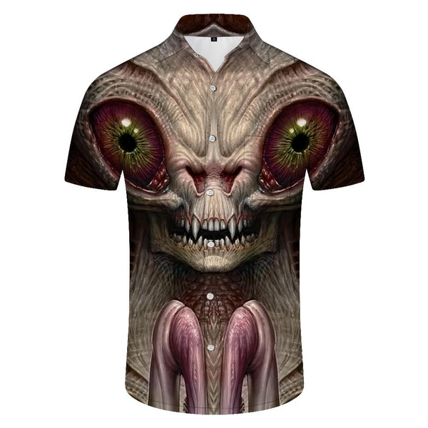 
Starry sky alien hip hop rap short sleeve shirt tropical summer Hawaiian button-down lapel pocket men's casual tops
                