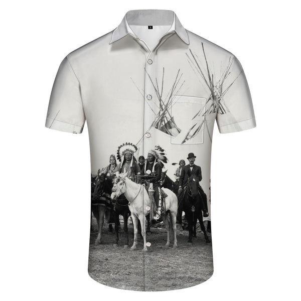 
Indian Print Pattern Feather Men's Short Sleeve Shirt Casual Button Shirt Short Sleeve Summer Tops with Pockets
                