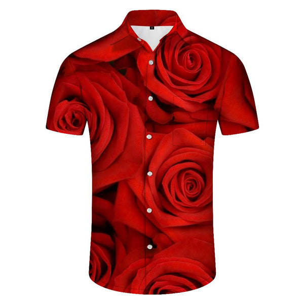 
Bright Rose Comfortable Breathable Fashion Short Sleeve Shirt Men's Soft Fashion Short Sleeve Hawaiian Short Sleeve Shirt Lapel Button
                