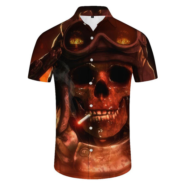 
Flame Heavy Metal Skull Man Smoking Men's Hawaiian Shirt Casual Button Vacation Top Summer Short Sleeve Shirt
                