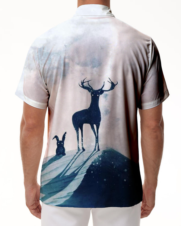 
Moon Snow Brown Deer Forest Shirt Beach Short Sleeve Men's Summer Button Top Short Sleeve Shirt
                