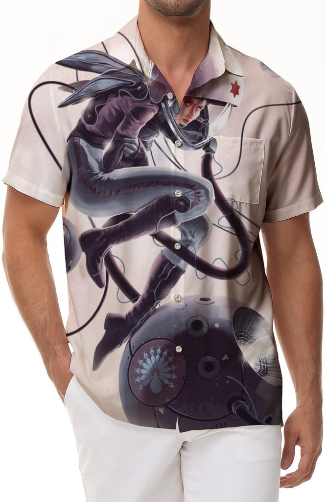 Abstract cartoon pattern print men's casual outdoor fishing shirt lapel short sleeve shirt regular style Hawaiian shirt tropical vacation