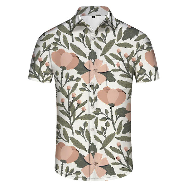 
Simple daily casual vacation beach button men's loose button lapel Hawaiian shirt short sleeve
                
