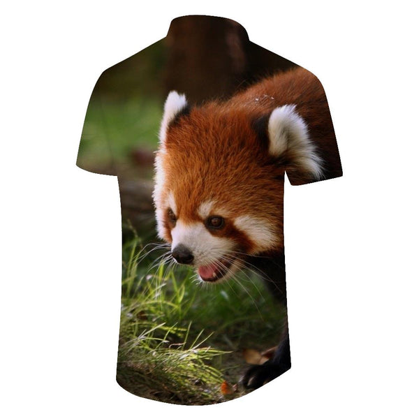 
Casual Red Panda Button Collar Summer Beach Shirt Classic Fit Tops Men's Short Sleeve Shirt Trend
                