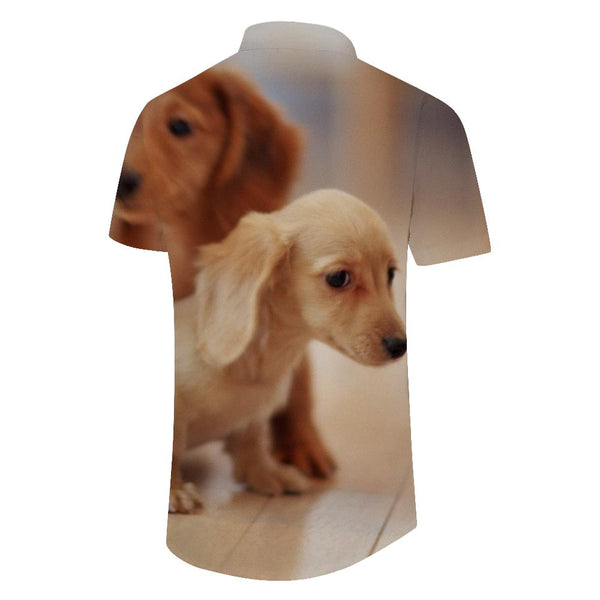 
Puppy Golden Retriever Pattern Summer Tropical Hawaiian Button Fashion Selection Men's Casual Loose Short Sleeve Shirt
                