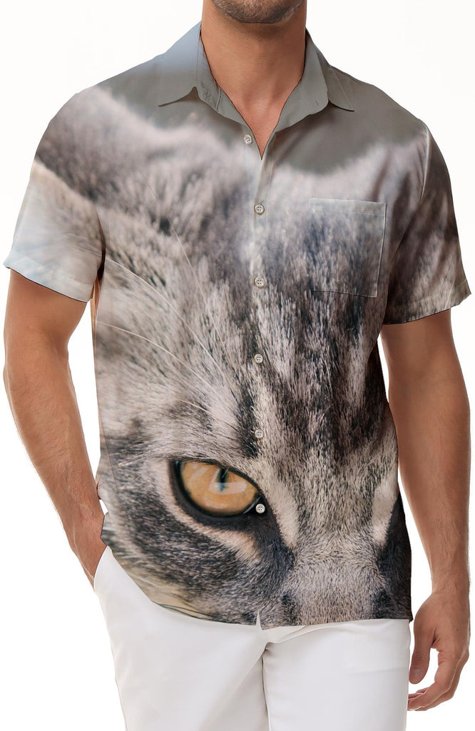 Casual Cat Print Mens Hawaiian Shirt Tropical Short Sleeve Button Shirt Hawaiian Beach Vacation Shirt Casual Summer Resort Wear