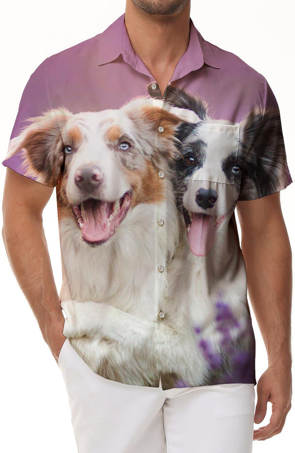 Elegant Cute Dog Print Men's Hawaiian Shirt Tops Summer Beach Short Sleeves Casual Short Sleeves