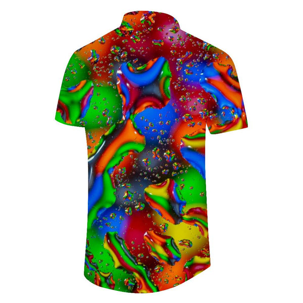 
Fashion casual colorful short sleeve shirt digital printing casual men's fun Hawaiian four seasons tropical button top pocket lapel
                