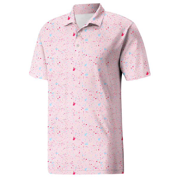 Men’s Light Pink Micro Print Polo Shirt for Smart Casual – Comfortable Stretch, Easy Care