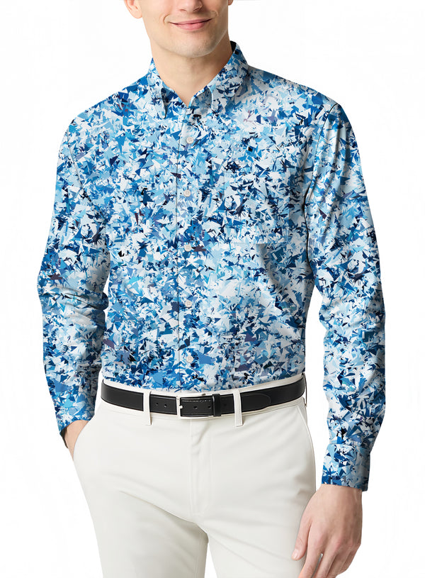 Men's Fashion Casual Long Sleeve Polo Shirt with a Micro Print