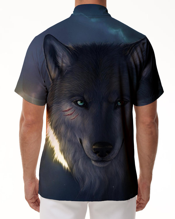 
Beach Shirt Short Sleeves Deep Eye Wolf Head Men's Casual Hawaiian Button Print Pattern Gray
                