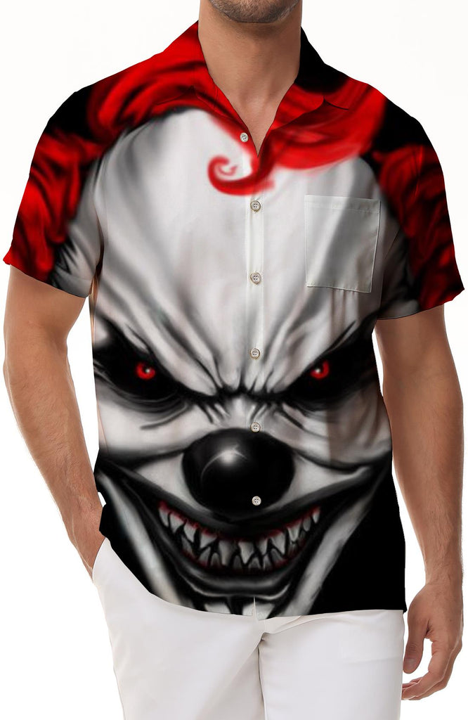 Hip-hop new summer men's horror clown pattern short-sleeved street print tops loose