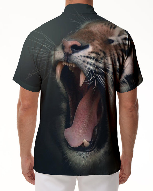 
Roaring Fangs Tiger Short Sleeve Hawaiian Shirt Casual Men's 3D Tiger Stripe Dark
                