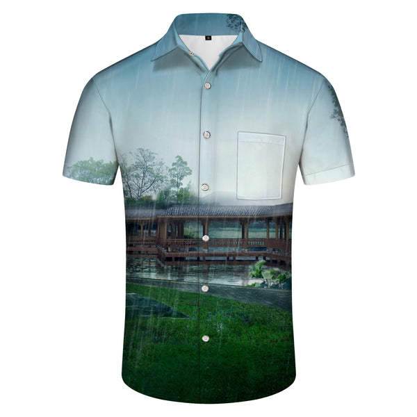 
Buildings Men's Hawaiian Shirt Short Sleeve Button Shirt Casual Beach Vacation Top
                