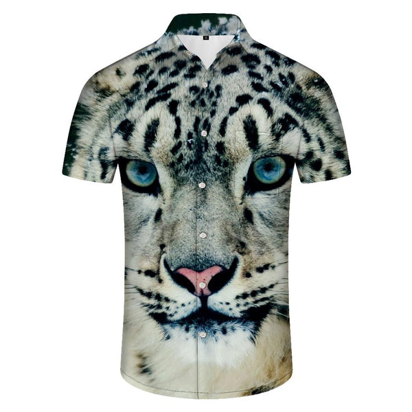 
Men's Snow Tiger Print Short Sleeve Hawaiian Button Fashion Shirt Short Sleeve Seaside Vacation Travel
                