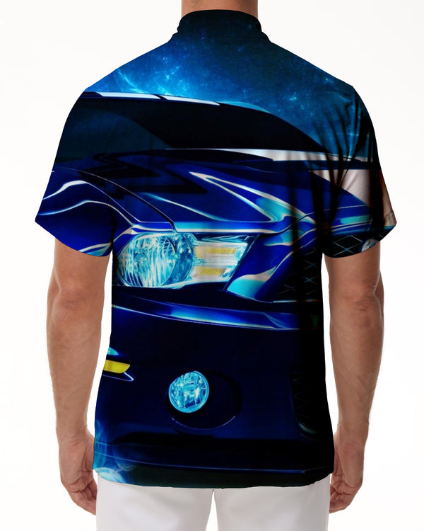 
Cool Blue Car Loose Men's Short Sleeve Shirt Hawaiian Tropical Outdoor Breathable Top
                