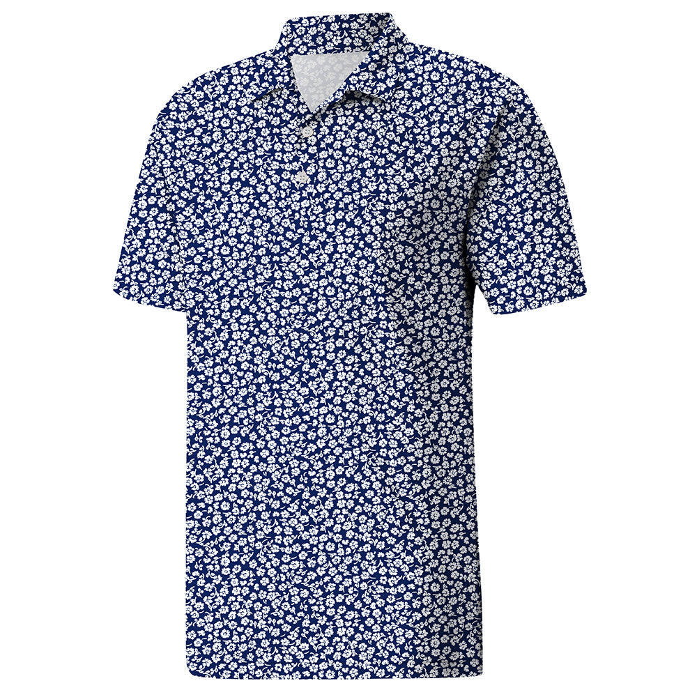 Men’s Navy All-Over Print Polo Shirt for Daily Wear – Smooth Fabric, Relaxed Fit