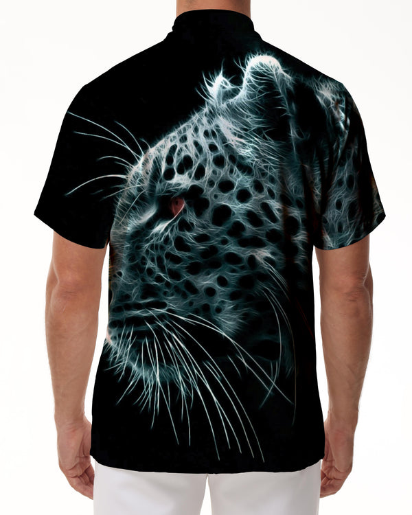 
Tiger Print Fashion Men's Hawaiian Shirt Casual 3D Printed Pattern Summer Loose Short Sleeve Top Trendy Lapel Button Beach Shirt Black
                