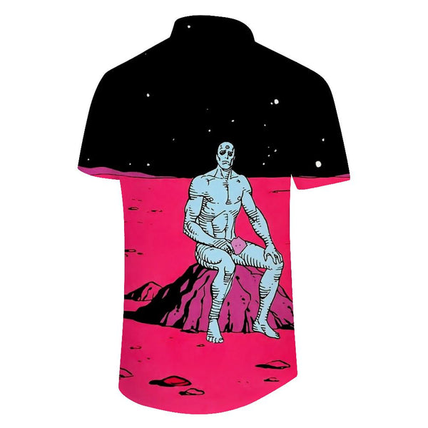 
Watchmen Dr. Manhattan print pattern Hawaiian tropical four seasons men's casual loose short-sleeved shirt trend
                
