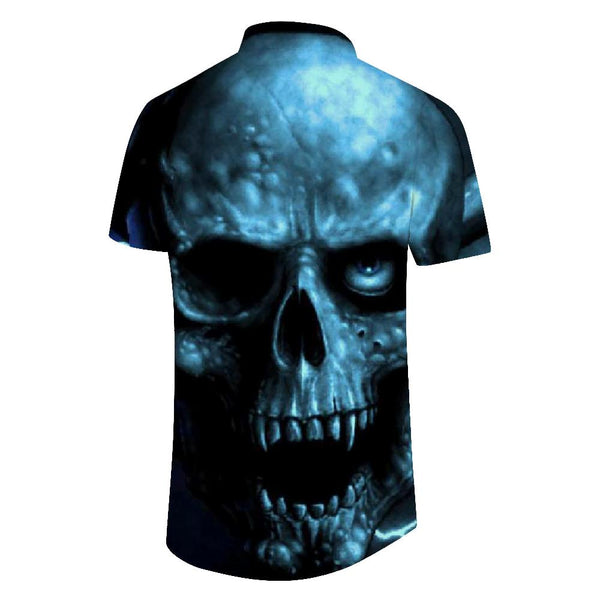 
Blue Skull Print Hawaiian Button Down Lapel Shirt Beach Short Sleeve Loose Men's Button Shirt Casual
                
