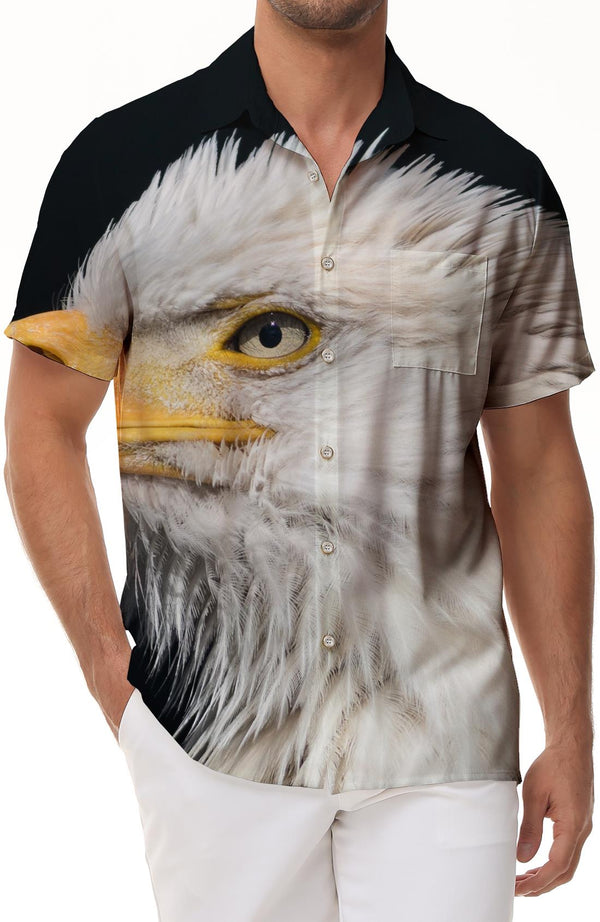 Xtuga Bald Eagle Print Men's Casual Button Summer Beach Regular Fit Shirt
