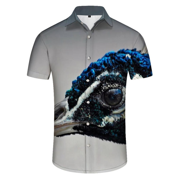 
Polyester Hawaiian Button Lapel Peacock Men's Casual Short Sleeve Shirt Clothes Button Print Tropical Four Seasons Shirt
                