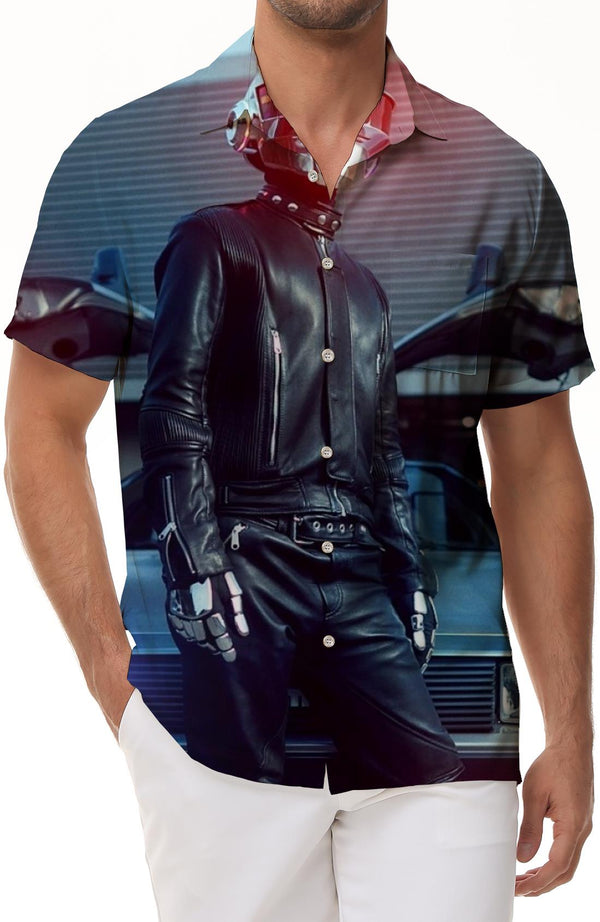 Cool car retro digital printing pattern Hawaii four seasons beach barbecue men's casual daily shirt outdoor