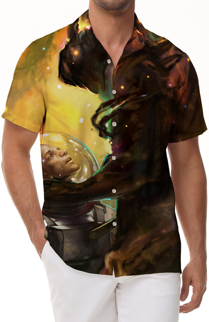 Fantasy Earth Astronaut Tropical Digital Printing Four Seasons Leisure Hawaiian Summer Beach Shirt Short Sleeve Top Men's Shirt Button Shirt Seaside Beach Wear