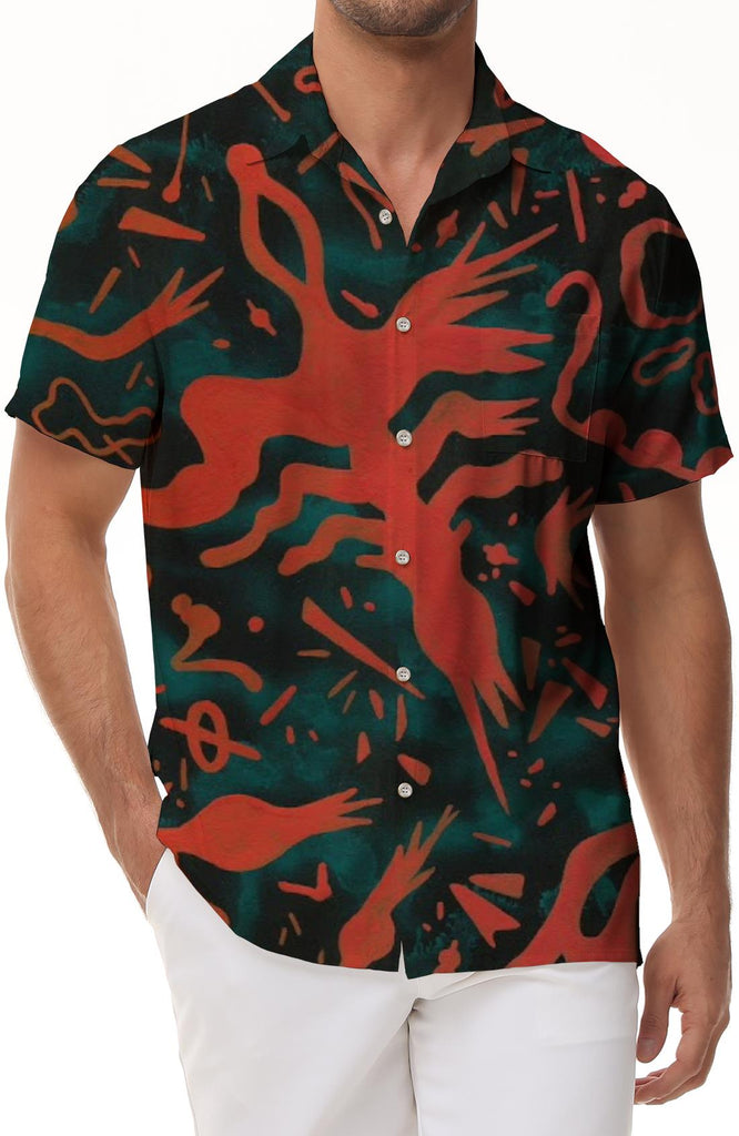 Egyptian text casual daily street men's short-sleeved shirt Hawaiian tropical four seasons short-sleeved shirt vintage