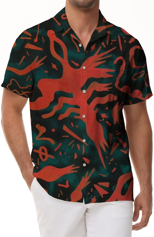 Egyptian text casual daily street men's short-sleeved shirt Hawaiian tropical four seasons short-sleeved shirt vintage