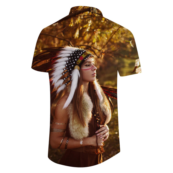
Native American The Old Chief Mens Cuban Collar Shirt Casual Button Down Shirt Short Sleeve Vacation Beach
                