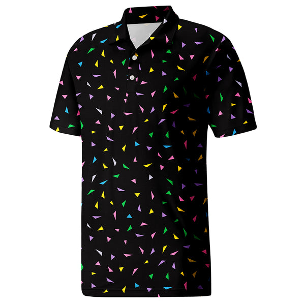 Men’s Black Graphic Print Polo Shirt for Street Casual – Quick Dry Material, Modern Edge