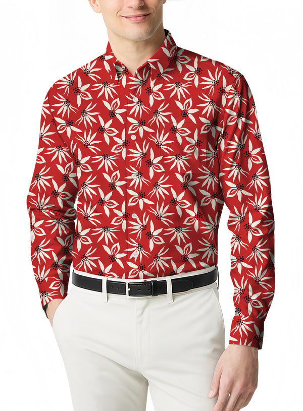 A Micro Print Long Sleeve Polo for Men's Casual Wardrobe