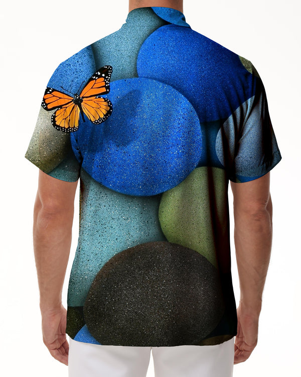 
Lucky Stone and Butterfly Print Men's Casual Short Sleeve Shirt Four Seasons Button Hawaiian Shirt Blue
                