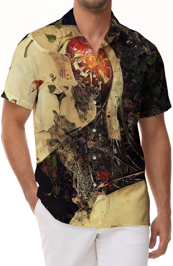 White Robot Pattern Printed Men's Casual Shirt Cool 3D Summer Fashion Button Shirt Ocean