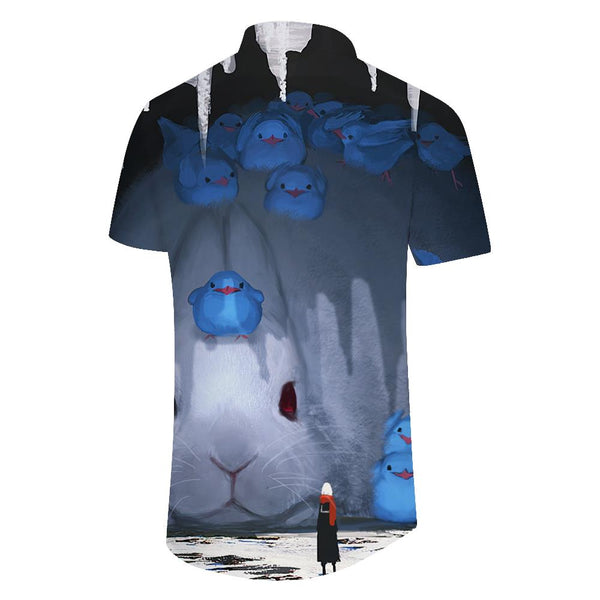 
Men's Cartoon Blue Duck Print Short Sleeve Button Comfort Beach Hawaiian Shirt Loose Shirt Fashion
                