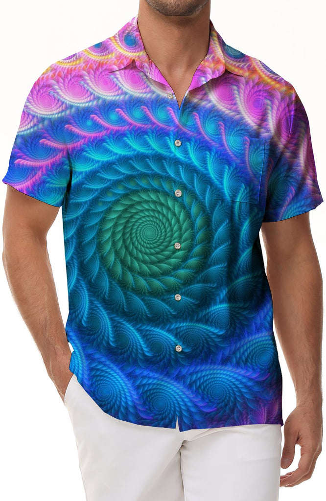 Fantasy color snail shell geometric abstract casual men's print pattern shirt short sleeve beachwear lapel Hawaiian button