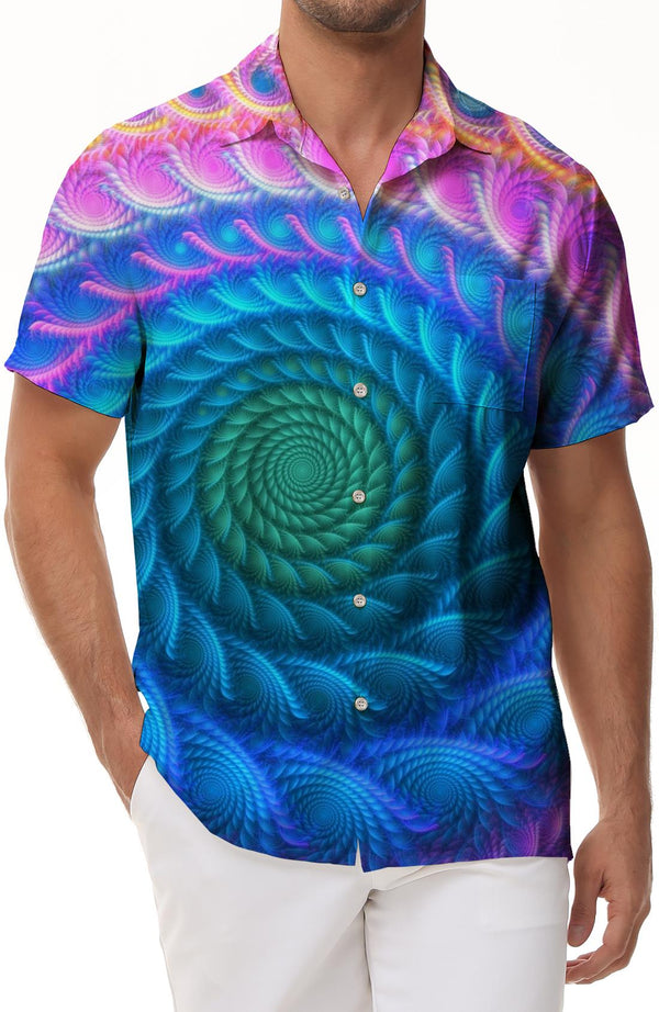 Fantasy color snail shell geometric abstract casual men's print pattern shirt short sleeve beachwear lapel Hawaiian button